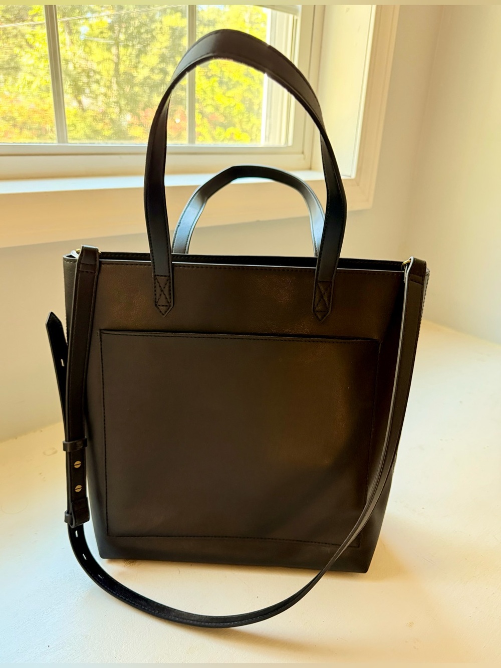 NWT Madewell Medium Transport Tote Cactus Faux Leather Black